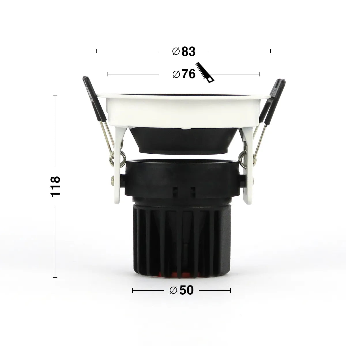 LED Inbouwspot 5W 3000K warm wit ⌀83mm kantelbaar Zwart met witte rand