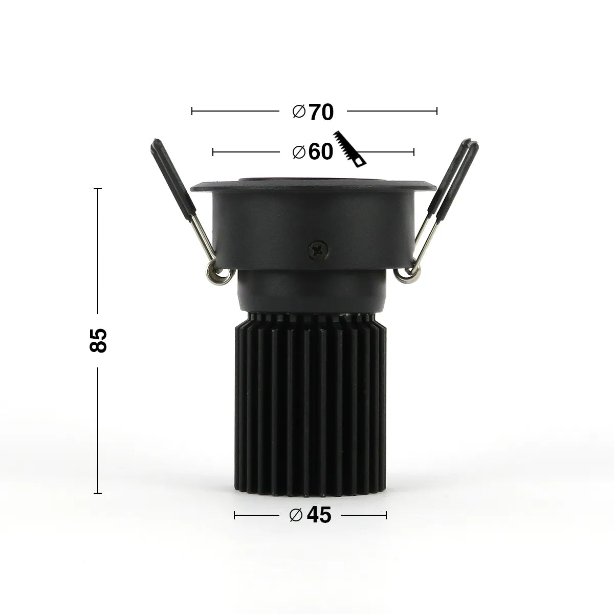 Black LED Downlight 5W 3000K warm white ⌀70mm adjustable