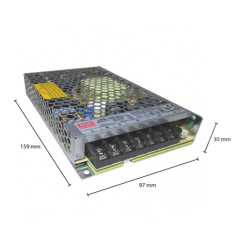 Meanwell driver 24V 150W IP20 zij-aanzicht