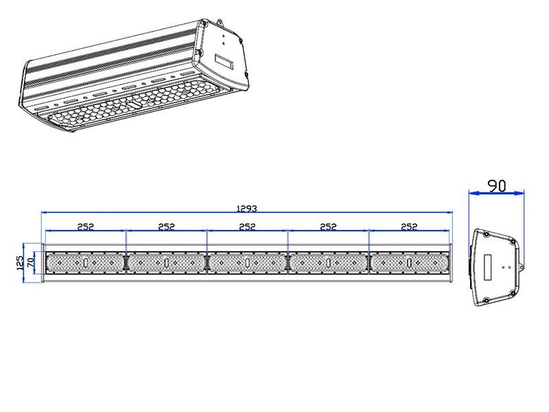LED Highbay linear 1293mm 250W 150lm/W Sosen Driver Dimmable IP65