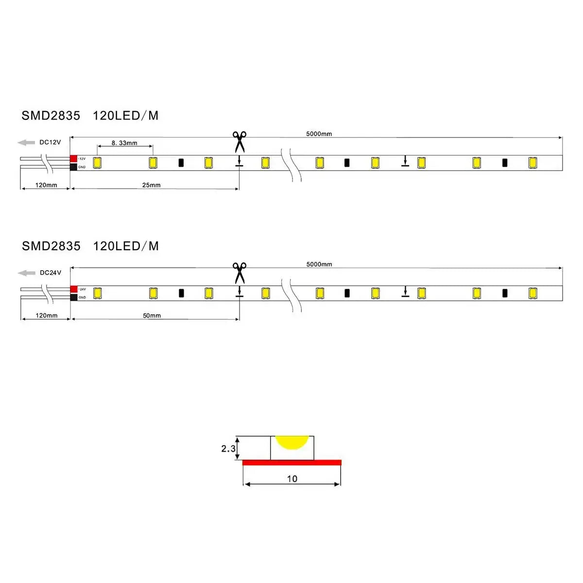 LED Strip 5 meter SMD2835 Pro-120LEDS/m