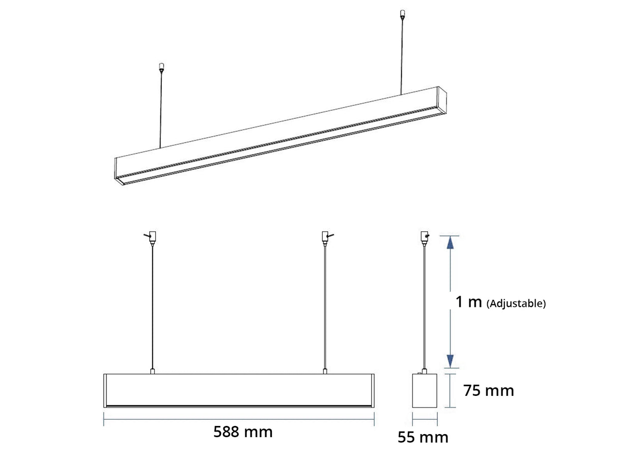 Hanging LED Light Bar White 60cm 18W Connectable