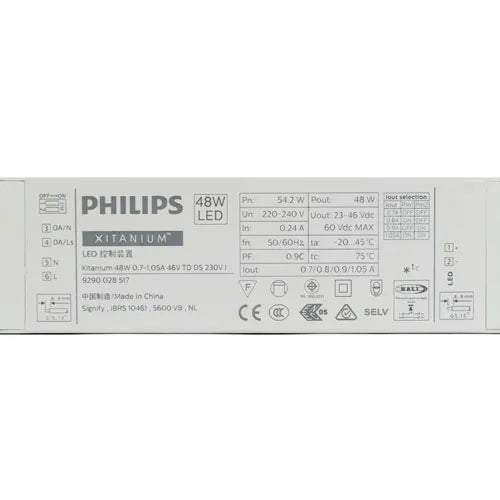 Philips Xitanium LED Driver 44W Dali dimmable flicker-free Variable output current: 700mA/800mA/900mA/1050mA