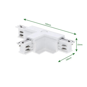 Inbouw 3-fase rail T-splitsing connector wit links 1 met afmetingen