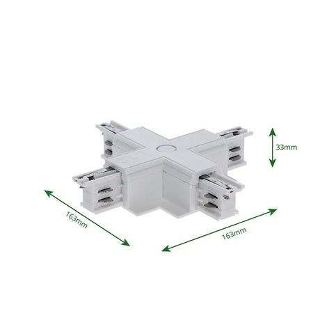 Inbouw 3-fase rail kruis-splitsing connector wit met afmetingen
