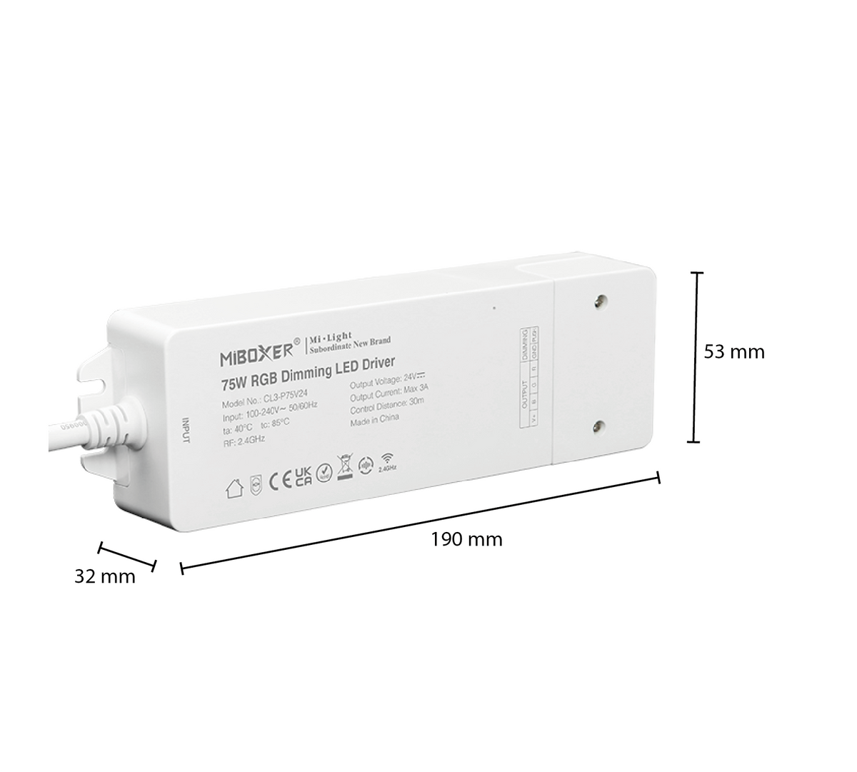 Mi-Light smart driver 24V 75W RGB zij-aanzicht