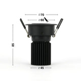 Black LED Recessed Spotlight 5W ⌀70mm tiltable