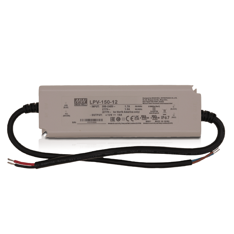 Meanwell driver 12V 150W IP67 vooraanzicht