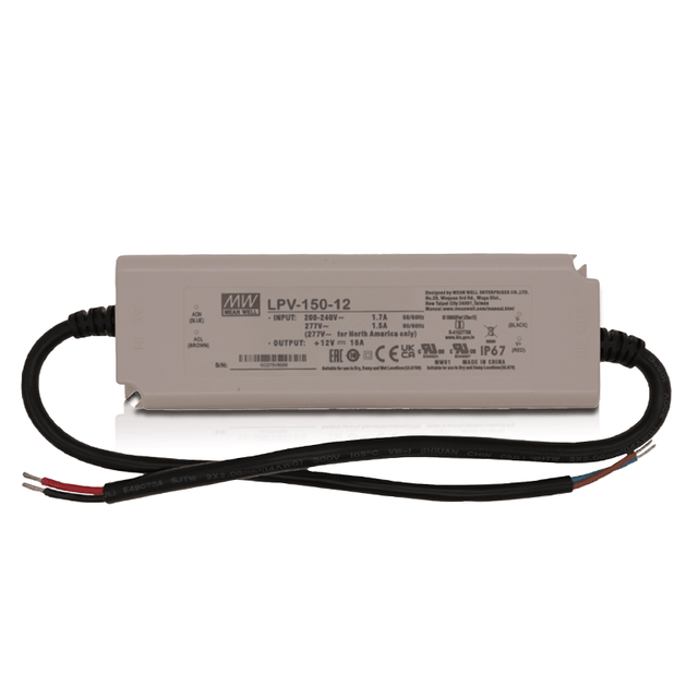 Meanwell driver 12V 150W IP67 vooraanzicht