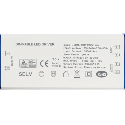 Driver LED dimmable 0-10V 34W 800mA / 38W 900mA / 44W 1060mA