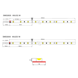 Bande LED 5 mètres SMD2835 Basic-60LEDS/m