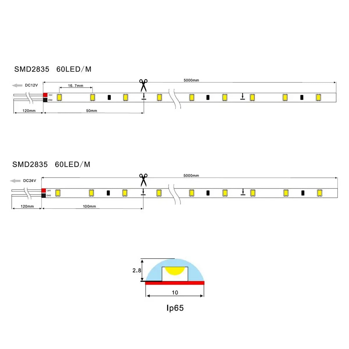 Bande LED 5 mètres SMD2835 Basic-60LEDS/m IP65
