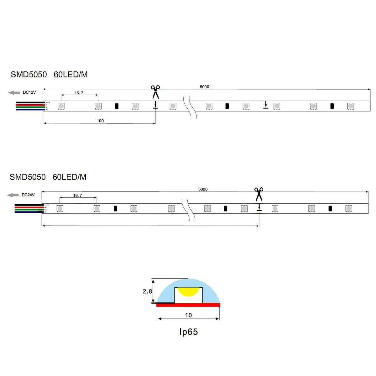 LED-Streifen RGB 5 Meter SMD5050 Pro-X 60LEDS/m IP65