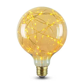 E27 LED Lamp filament G125 koperdraad 1.5W 2100K amber, voorkant in beeld
