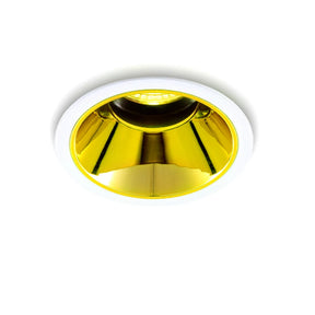 LED Inbouwspot 5W 3000K warm wit ⌀83mm kantelbaar Goud met witte rand, 3000K en onderkant in beeld